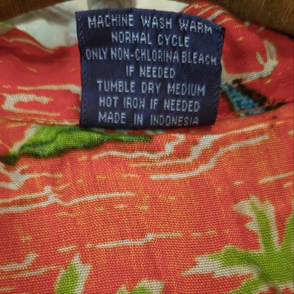 Vintage Hawaiian Shirt Short-sleeve Orange with Blue Flamingos - Picture 5 of 5